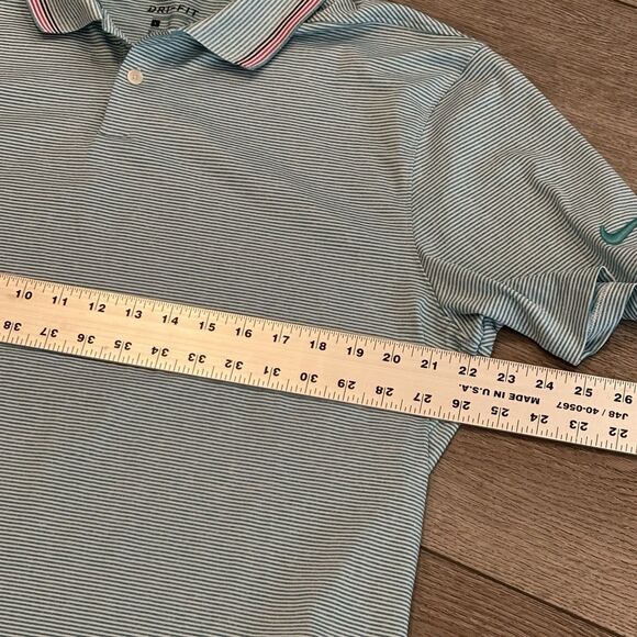 Nike Dri-Fit Polo Shirt Mens Large Teal Pink Striped Swoosh Golf Casual Lot Of 2 - Picture 6 of 11